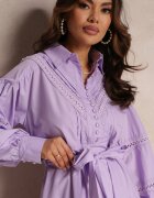 elsa.m by may Rochie Tip Cămașă Violetă cu nasturi de perle și inserții din dantelă Shyanne