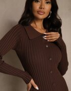 elsa.m by may Rochie tip pulover Maro din Viscoză Decorată cu Guler și Nasturi Deliavella