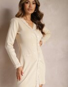 elsa.m by may Rochie tricotată bej cu franjuri decorativi și nasturi Opleria