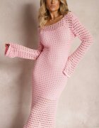 elsa.m by may Rochie tricotată midi Roz în stil Boho cu Decolteu Adânc la Spate Moralie