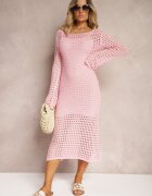 elsa.m by may Rochie tricotată midi Roz în stil Boho cu Decolteu Adânc la Spate Moralie