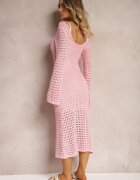 elsa.m by may Rochie tricotată midi Roz în stil Boho cu Decolteu Adânc la Spate Moralie