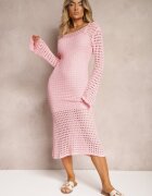 elsa.m by may Rochie tricotată midi Roz în stil Boho cu Decolteu Adânc la Spate Moralie