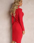elsa.m by may Rochie Tricotată Roșie Midi cu Fentă cu Șnur și Maletă Amione