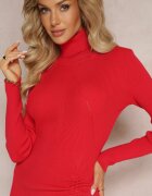 elsa.m by may Rochie Tricotată Roșie Midi cu Fentă cu Șnur și Maletă Amione