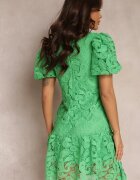 elsa.m by may Rochie Verde cu broderie de dantelă Paisley și mâneci bufante Briena