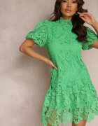 elsa.m by may Rochie Verde cu broderie de dantelă Paisley și mâneci bufante Briena