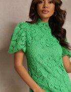 elsa.m by may Rochie Verde cu broderie de dantelă Paisley și mâneci bufante Briena