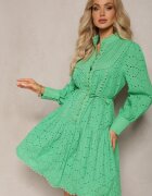 elsa.m by may Rochie Verde Decorată cu broderie și nasturi perlați cu Guler înalt Wialon