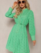elsa.m by may Rochie Verde Decorată cu broderie și nasturi perlați cu Guler înalt Wialon