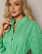 elsa.m by may Rochie Verde Decorată cu broderie și nasturi perlați cu Guler înalt Wialon