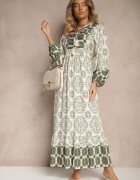elsa.m by may Rochie Verde din Viscoză Decorată cu Legătură și Volan Efamarea