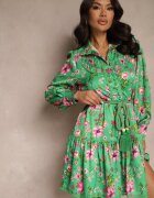 elsa.m by may Rochie Verde Evazată cu Inserții de Dantelă și Șnur Payten