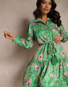 elsa.m by may Rochie Verde Evazată cu Inserții de Dantelă și Șnur Payten