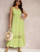 elsa.m by may Rochie Verde Evazată Maxi cu Volane și Dantelă Luluma