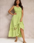 elsa.m by may Rochie Verde Evazată Maxi cu Volane și Dantelă Luluma