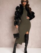 elsa.m by may Rochie Verde închis Maxi Reiată cu croială mulată cu nasturi și decupaj Inelia
