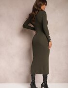 elsa.m by may Rochie Verde închis Maxi Reiată cu croială mulată cu nasturi și decupaj Inelia