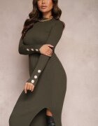 elsa.m by may Rochie Verde închis Maxi Reiată cu croială mulată cu nasturi și decupaj Inelia