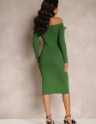 elsa.m by may Rochie Verde Tricotată cu Pene Thanula