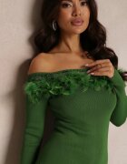 elsa.m by may Rochie Verde Tricotată cu Pene Thanula