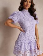 elsa.m by may Rochie violet cu broderie de dantelă Paisley și mâneci bufante Briena