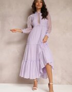 elsa.m by may Rochie Violetă cu Mâneci Bufante Decorată cu Inserții de Tul Laluna