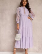elsa.m by may Rochie Violetă cu Mâneci Bufante Decorată cu Inserții de Tul Laluna