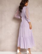 elsa.m by may Rochie Violetă cu Mâneci Bufante Decorată cu Inserții de Tul Laluna