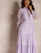 elsa.m by may Rochie Violetă cu Mâneci Bufante Decorată cu Inserții de Tul Laluna