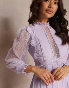 elsa.m by may Rochie Violetă cu Mâneci Bufante Decorată cu Inserții de Tul Laluna