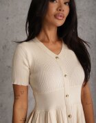 elsa.m by may Rochie Viscoză Bej Deschis Evazată Decorată cu Nasturi și Pliuri Alulassa
