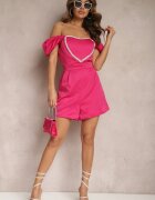 elsa.m by may Salopetă Fucsia Scurtă cu Mâneci Căzute și cu Inimă din Strasuri Yelara