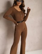 elsa.m by may Salopetă Maro Bodycon din Viscoză Reiată cu Pantaloni Evazați și Fermoar Lavirna