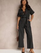 elsa.m by may Salopetă neagră din denim din bumbac cu curea din material în talie și cu picioare largi Yonadea