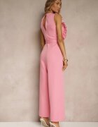 elsa.m by may Salopetă Roz de cocktail cu jabou curea din material și picioare largi Venelsea