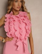 elsa.m by may Salopetă Roz de cocktail cu jabou curea din material și picioare largi Venelsea