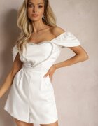elsa.m by may Salopetă Scurtă Albă cu Mâneci Căzute și cu o Inimă din Zirconiu Yelara