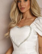 elsa.m by may Salopetă Scurtă Albă cu Mâneci Căzute și cu o Inimă din Zirconiu Yelara