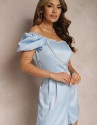 elsa.m by may Salopetă Scurtă Albastră cu Umeri Căzuți și cu Inimă din Strasuri Yelara