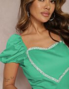 elsa.m by may Salopetă Scurtă Verde cu Mâneci căzute și cu Inimioară de Zirconiu Yelara