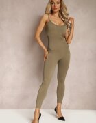 elsa.m by may Salopetă Sport Bodycon Mulată Verde închis din Material Elastic cu Bretele Subțiri Winifasa