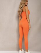 elsa.m by may Salopetă Sport Mulată Portocalie Bodycon din Material Elastic cu Bretele Subțiri Winifasa