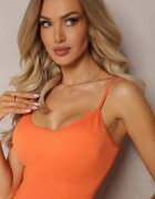 elsa.m by may Salopetă Sport Mulată Portocalie Bodycon din Material Elastic cu Bretele Subțiri Winifasa