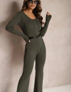 elsa.m by may Salopetă Verde închis Bodycon din Viscoză Reiată cu Pantaloni Clopot și Fermoar Lavirna