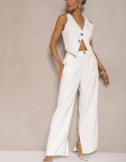 elsa.m by may Set Alb cu Zirconii Vestă Scurtă și Pantaloni Eleganți Diviriel