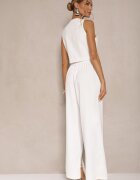 elsa.m by may Set Alb cu Zirconii Vestă Scurtă și Pantaloni Eleganți Diviriel