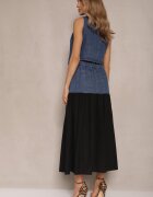 elsa.m by may Set Albastru De Denim din Viscoză Vestă și Fustă Vaporosă Calmoi