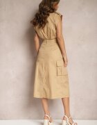 elsa.m by may Set Bej Stil Utility Cămașă Cropped Fără Mâneci și Fustă cu Buzunare Notcha