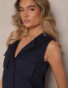 elsa.m by may Set Bleumarin din viscoză Pantaloni scurți și Bluză fără mâneci cu nasturi Alavina